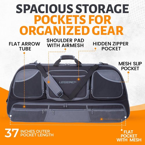 Legend Numa Premium Compound Bow Case - Durable Soft Archery Case with Foam Padding & Cam Protector - Black/Gray