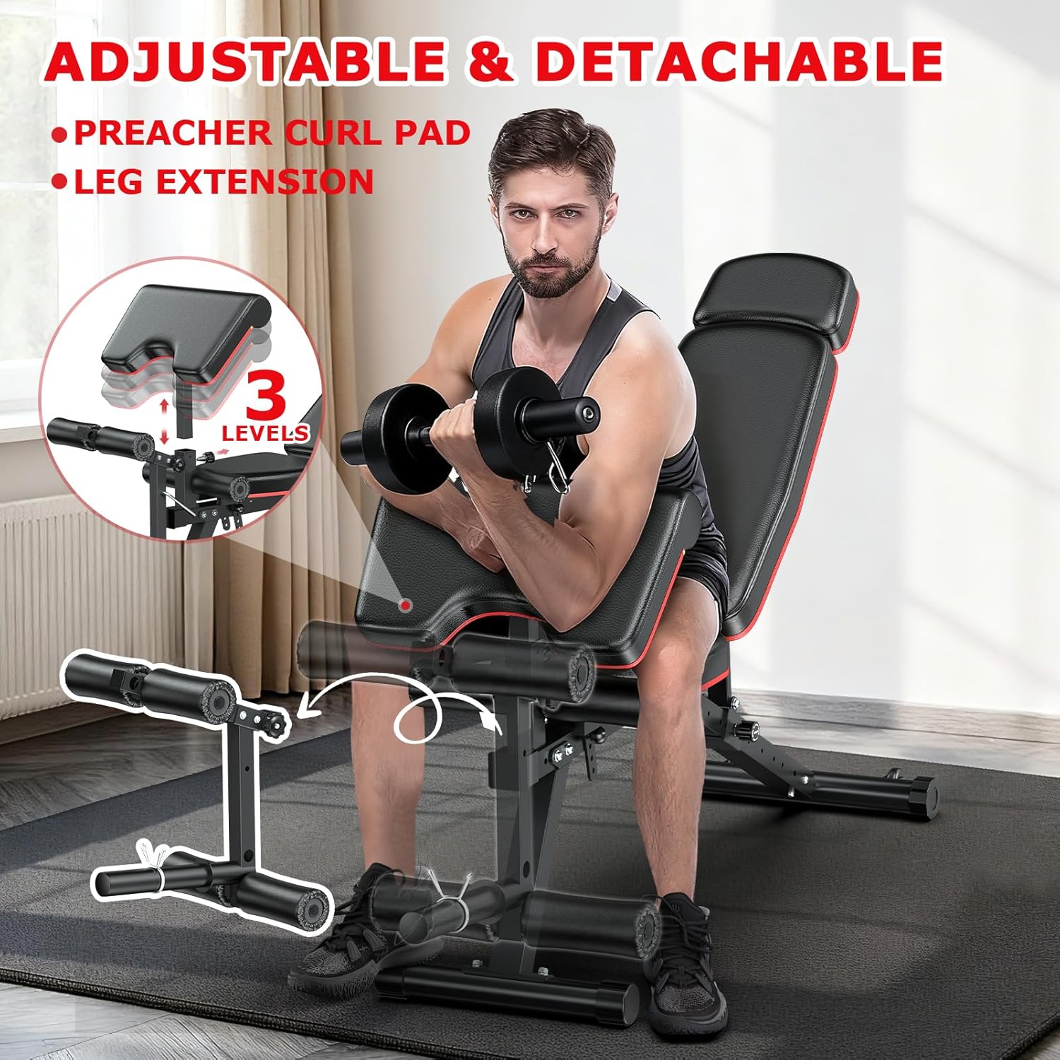 XDDIAS Adjustable Weight Bench - 900LBS Capacity with Leg Extension & Curl | Home Gym Full Body Workout