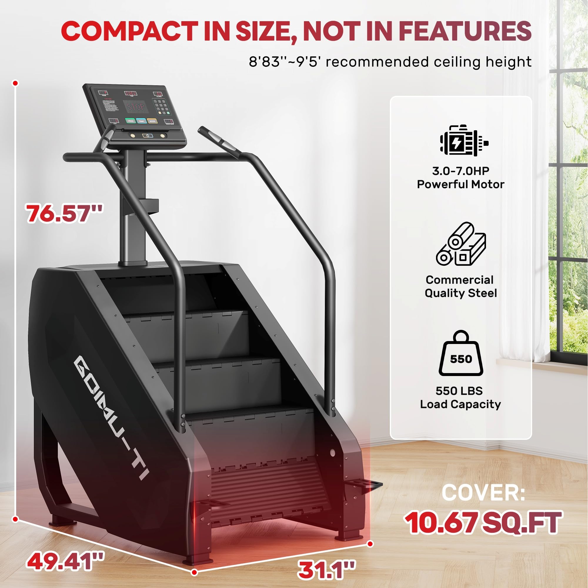 Goimu T1 Stair Stepper Machine, 550Lbs Commercial Grade Stair Climber for Home with 15 Resistance Level and LED Screen, Stepmill Exercise Machine for Full Body Workouts, 24-164 Steps/Min (Black)