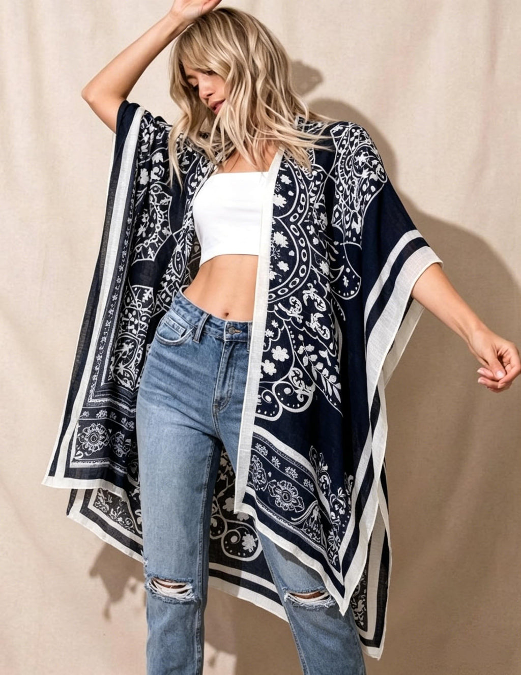 Breezy Lane Kimonos for Women Beach Coverup Bathing Suit Cover Ups for Swimsuit Boho Kimono Cardigans with Black Print