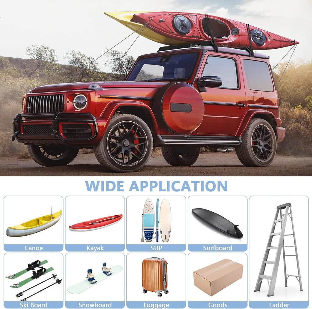 WOOWAVE Folding Kayak Carrier - Soft Roof Rack Pads with 4 Tie Down Straps & Storage Bag | Universal Fit for Canoe, Surfboard, Paddleboard, SUP