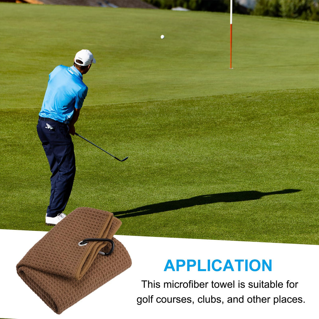 PATIKIL 12"x12" Tri-Fold Golf Towels, 3 Pack Waffle Pattern Towels Soft Fiber Strong Water Absorption with D Clip for Golf Lovers, Brown