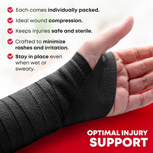 Ever Ready First Aid Self Adherent Cohesive Bandages 3" x 5 Yards - 12 Count, Black