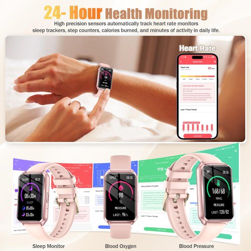 Health Fitness Tracker Watch for Women Men, IP68 Waterproof Activity Tracker with Calorie and Sleep Monitor, 110+ Sports Modes Pedometer Smart Watch，Step Counter Compatible with iPhone Android (Pink)