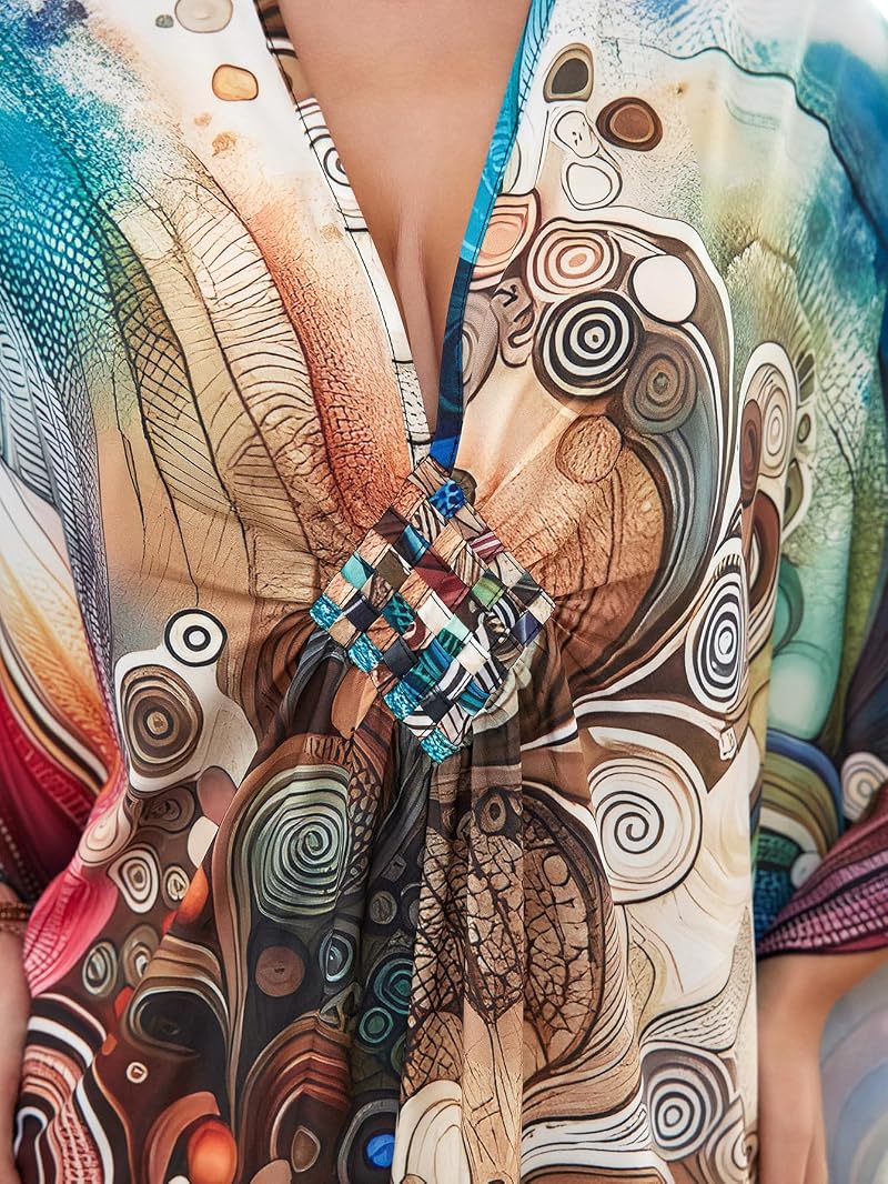 Batwing Sleeve Kaftan Dress for Women Plus Size - Abstract Pattern Beach Cover Up
