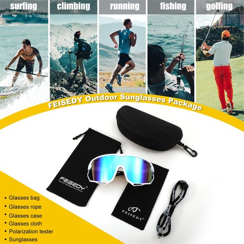 FEISEDY Sport Sunglasses for Men Women, Cycling Glasses with UV Protection, for Baseball, Ski, Runing, Golf B0082