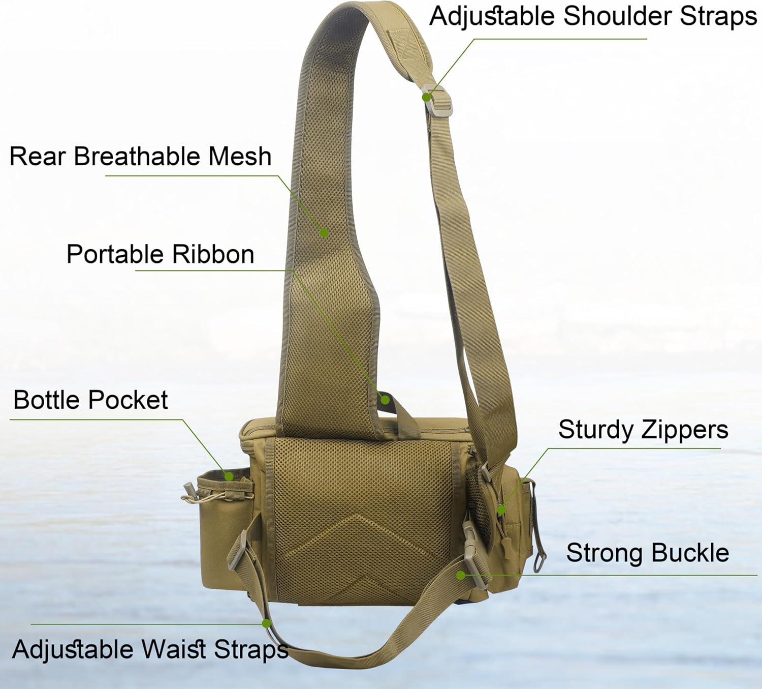 Skiennix Sling Tackle Bag - Lightweight Waterproof Fishing Backpack with Rod Holder | Outdoor Shoulder Pack