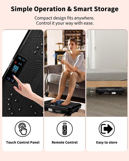 ROTAI Shake Plate Vibration Exercise Machine for Lymphatic Drainage Massager and Weight Loss, 400 lbs Capacity Whole Body Vibrating Plate Workout Fitness Platform for Women and Men (Black)