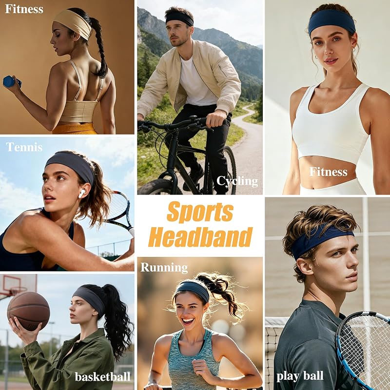 Carede 8-Pack Wide Non-Slip Hairbands for Women – Stretchy 3.8" Head Bands, Yoga, Workout, Washing Face