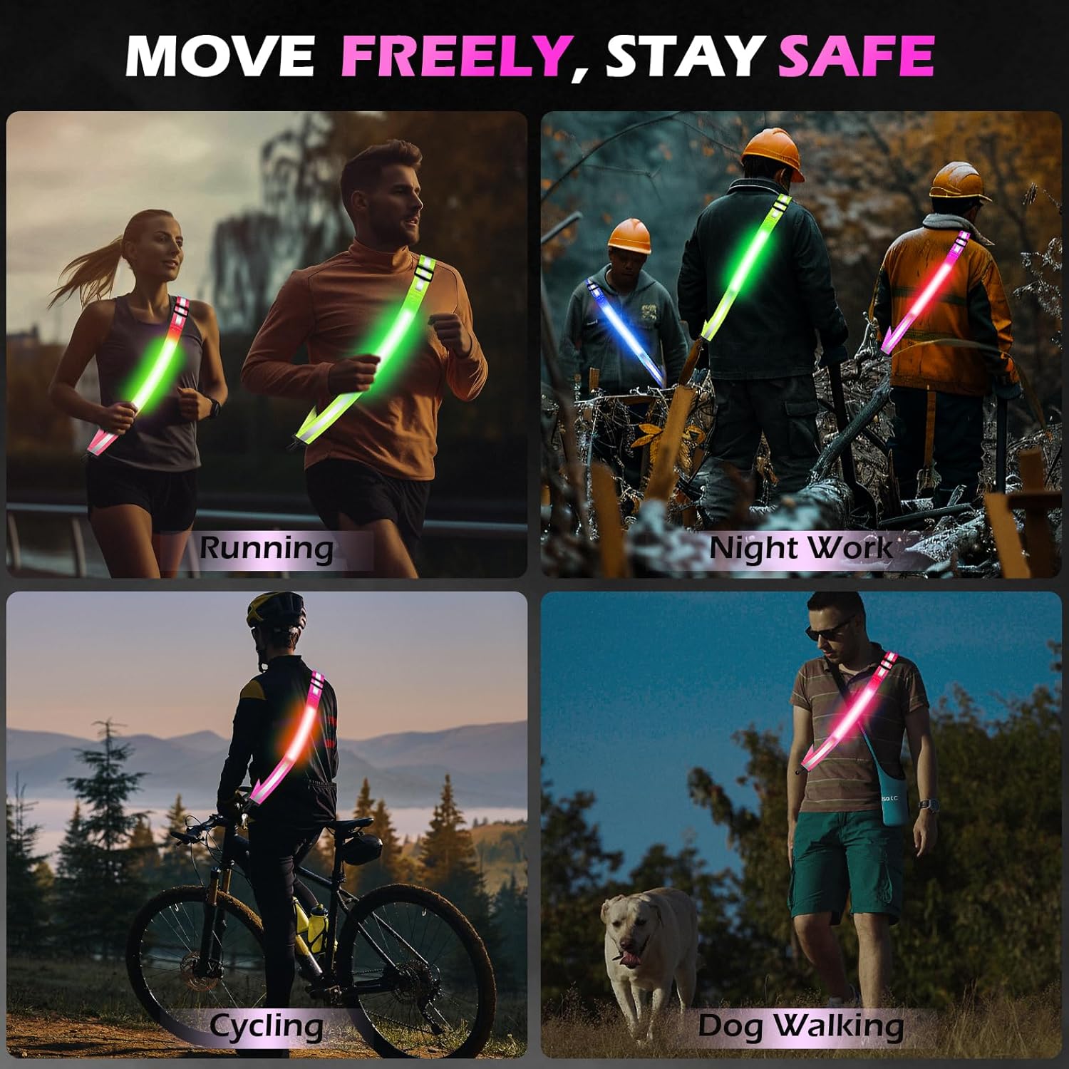 Rechargeable LED Reflective Belt by [Brand Name] - High Visibility Safety Gear with 11 Light Modes | Adjustable for Night Dog Walking, Running & Biking
