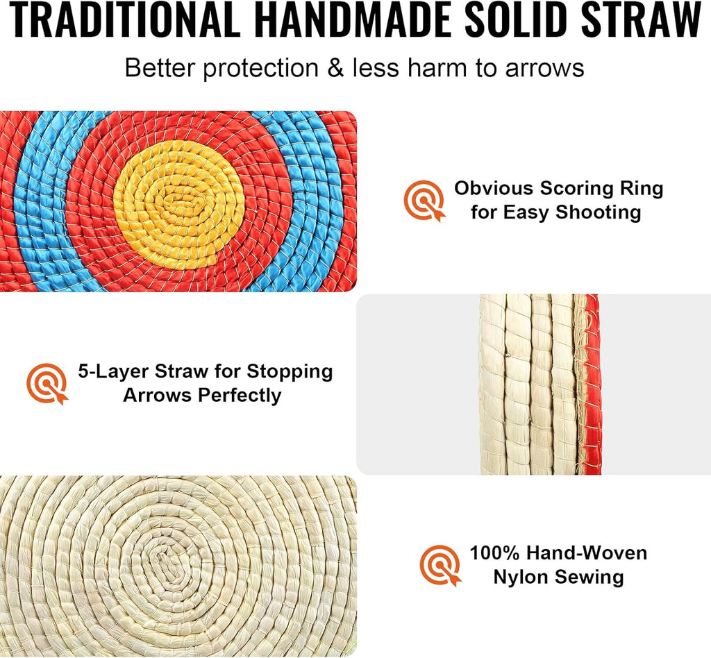 VEVOR 20" Round Straw Archery Target - Traditional Solid Straw Design for Backyard Use