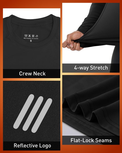 RIKUAOU Men's Thermal Compression Shirts, Long Sleeve Fleece Lined Base Layer, Cold Weather Gear Athletic Undershirt Top Black