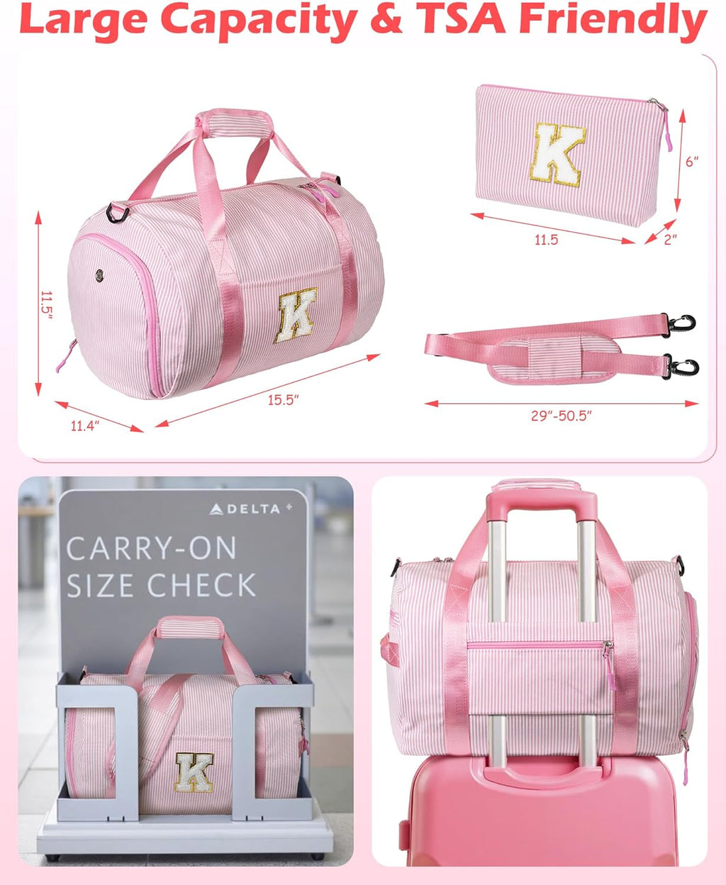 Skiennix Girls Travel Duffle Bag - Personalized Overnight Bag with Shoe Compartment & Makeup Pouch | Letter N