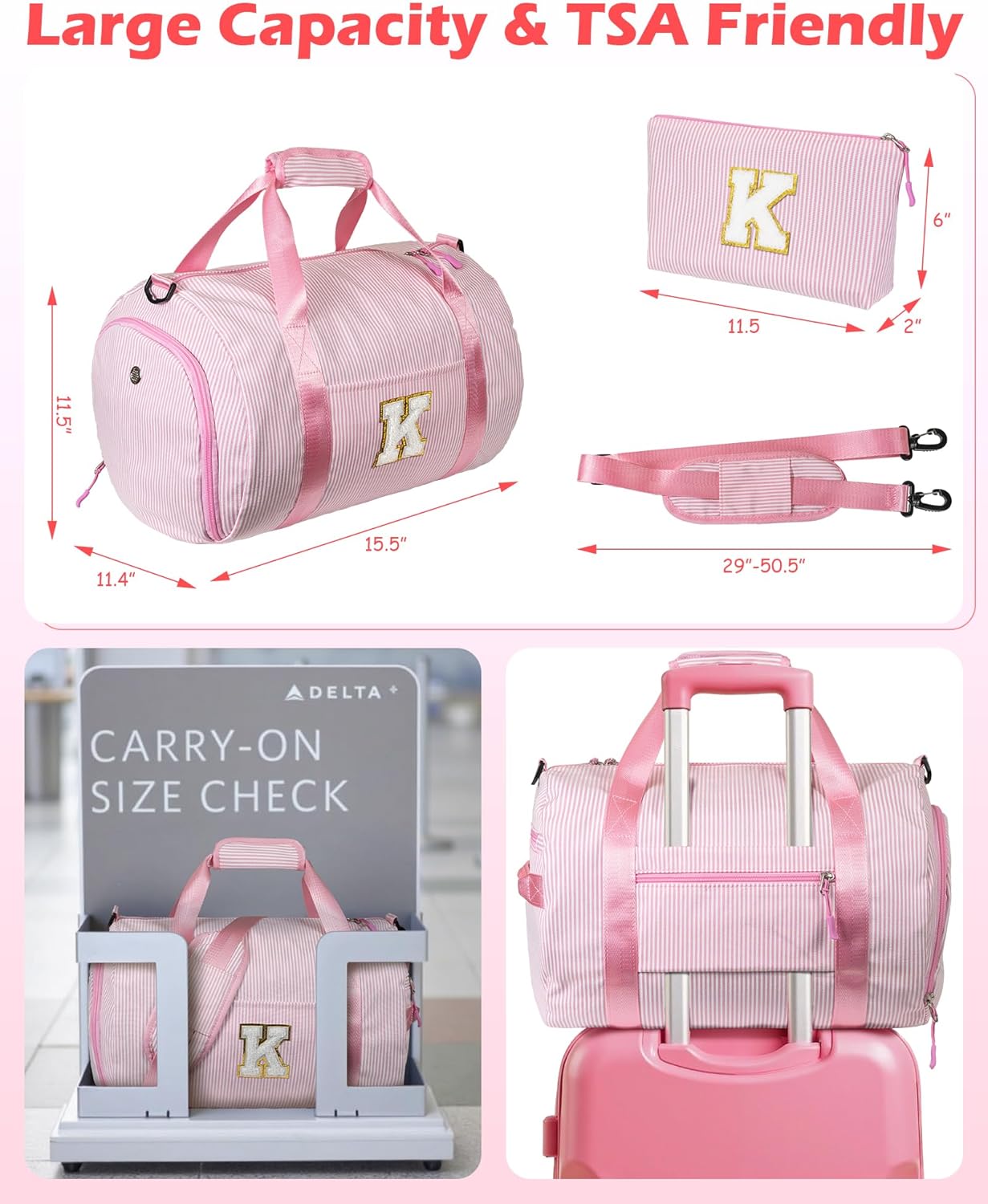 Skiennix Girls Travel Duffle Bag - Personalized Overnight Bag with Shoe Compartment & Makeup Pouch | Letter N