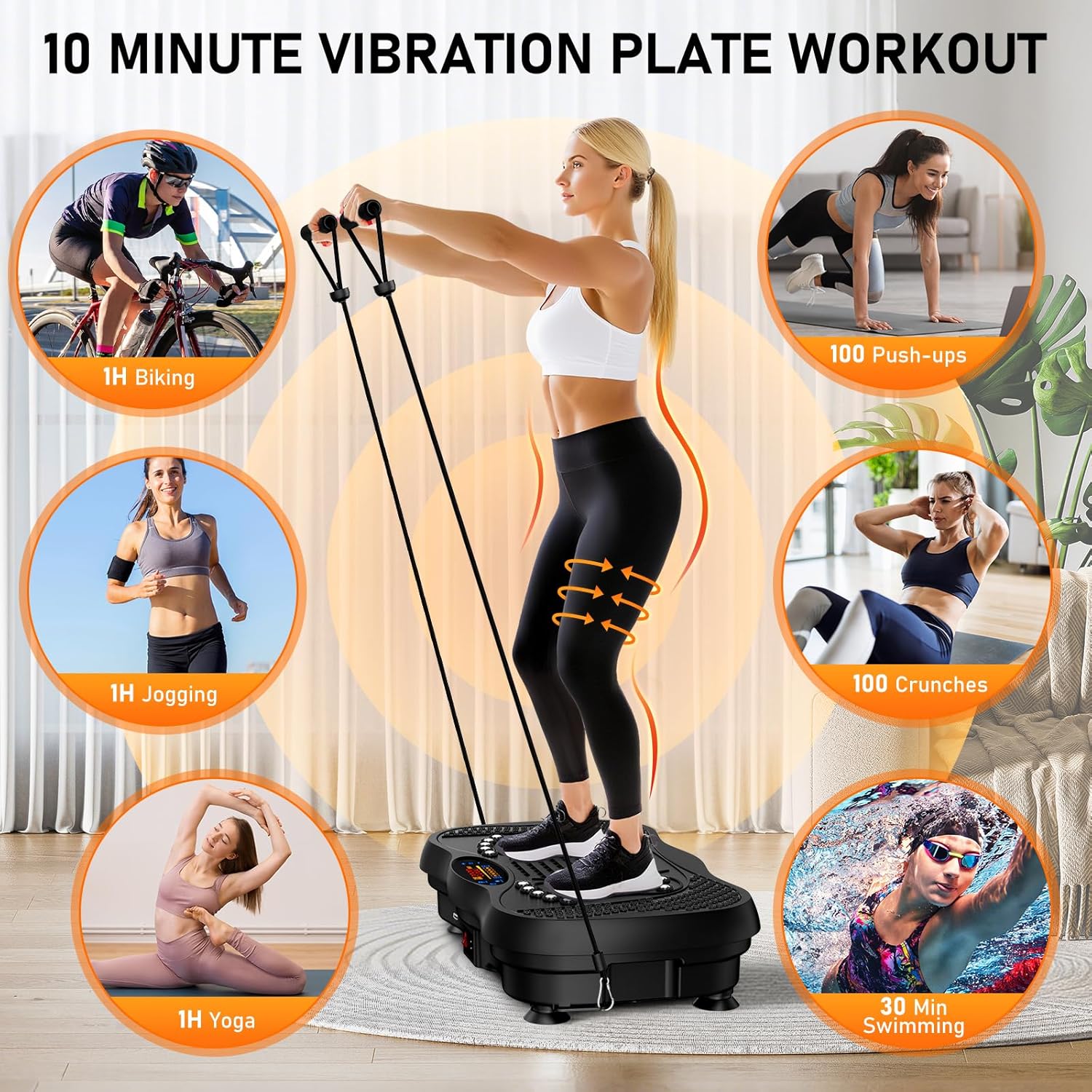 Skiennix Vibration Plate Exercise Machine - 130 Levels for Full Body Workout & Weight Loss | 450 Lbs Capacity with Resistance Bands & Bluetooth