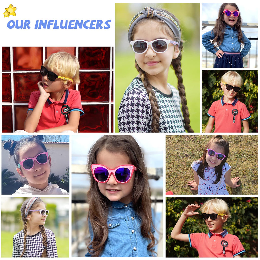DUCO Cute Polarized Kids Sunglasses for Girls Boys Flexible Children Shades UV Protection Age 6-10 K018