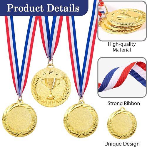 Caydo Gold Award Medals - 12/24 Pieces Metal Winner Medals for Sports Events | 2 Inch