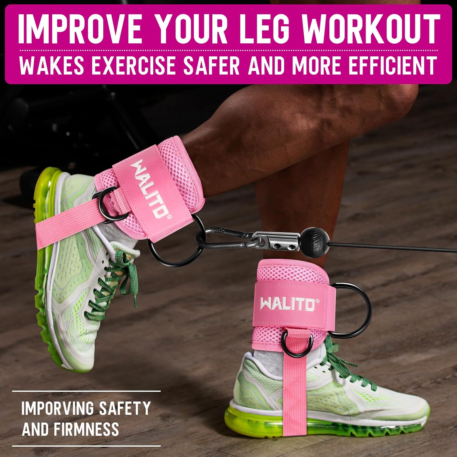 WALITO Gym Ankle Straps - Glute Kickback Cuffs for Women | Cable Machine Accessories for Lower Body Workouts