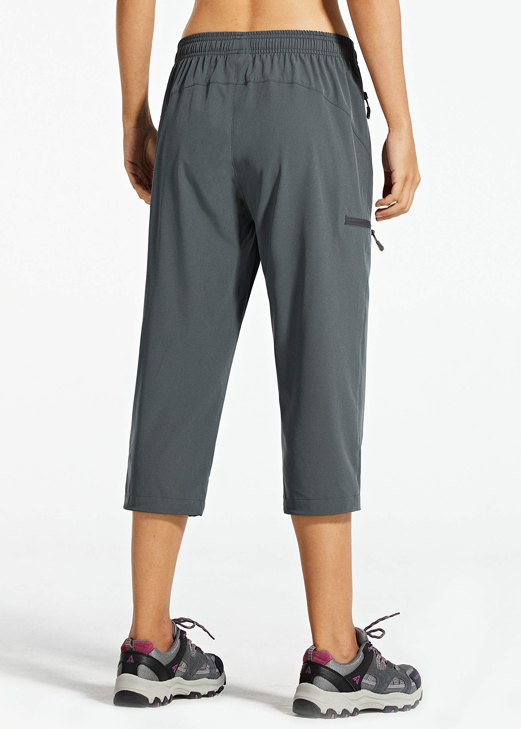 Libin Women's Capri Pants Lightweight Quick Dry Cargo Hiking Capris Travel Casual Cropped Pants Zipper Pockets, Gray L
