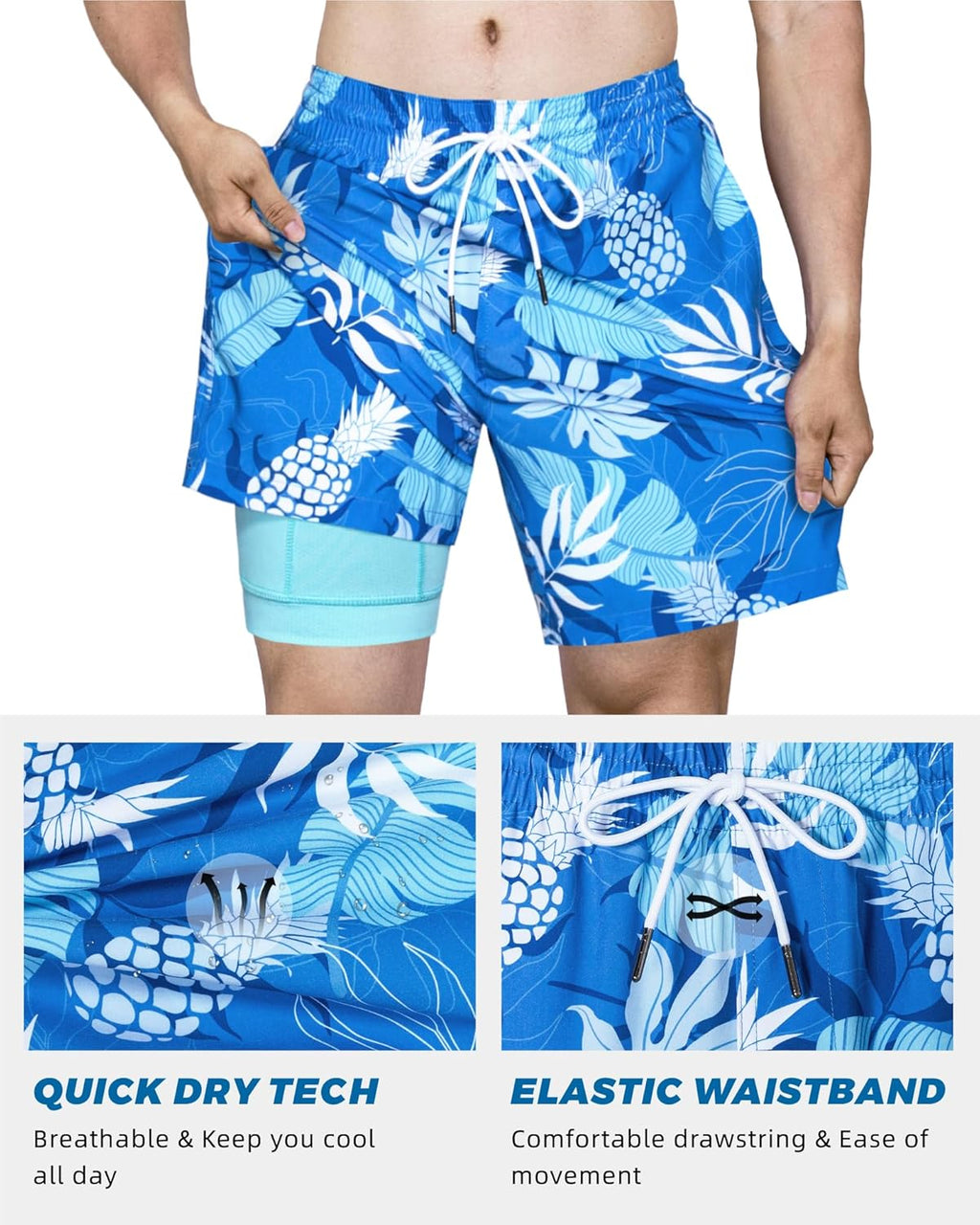 Surf Cuz Men's Swim Trunks - Quick-Dry 7" Swim Shorts with Compression Liner for Comfort