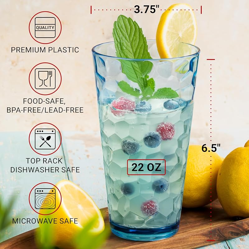Hammered Multicolor 22 oz Plastic Tumblers Set of 12 - Stackable, Dishwasher Safe