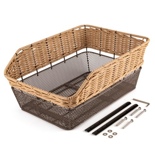 CXWXC Rear Bike Basket - Large Bicycle Rear Basket with Cargo Net and Waterproof Cover, Hand-Woven Baskets Rear Large Capacity (Brown)