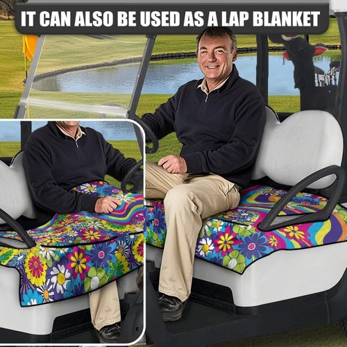 Suobstales Hippie Daisy Swirl Print Golf Cart Seat Towel Blanket Cover with 4 Pockets for All Weather, Non-Slip Golf Cart Seat Cover Compatible with EZGO, Club Car and More 2-Seat Golf Carts