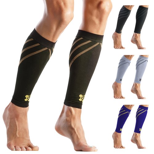 CopperJoint Calf Compression Sleeve for Men & Women, Footless Leg Support Sleeve, Wide Calf Friendly Fit, Breathable Copper-Infused Fabric for Running, Work and Everyday Wear, Single Sleeve, Large