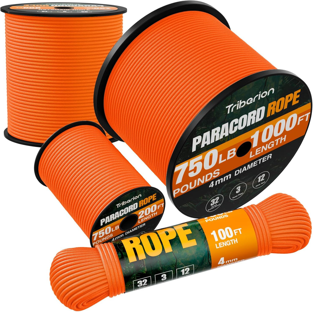 Paracord Rope 750 lb - 500ft Heavy Duty 12-Strand Parachute Cord | Durable Orange Survival Gear