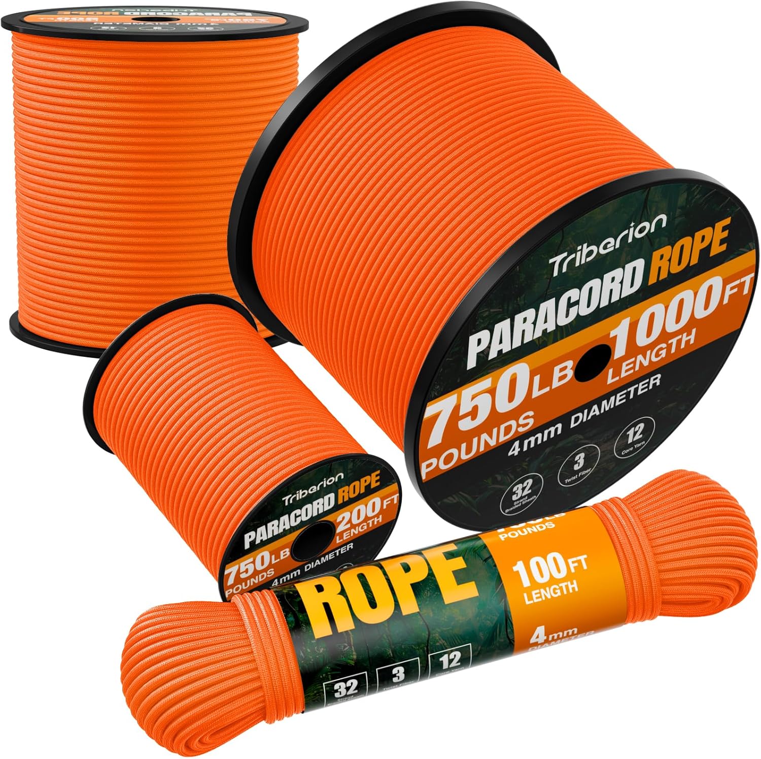 Paracord Rope 750 lb - 500ft Heavy Duty 12-Strand Parachute Cord | Durable Orange Survival Gear