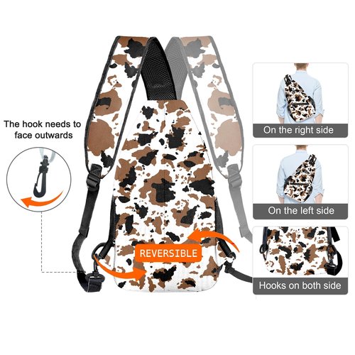 Cow Printed Sling Bag for Women Men Small Crossbody Sling Backpack Travel Hiking Daypack Cow Print Chest Shoulder Bag