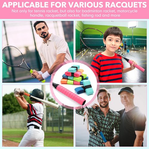 Jadive 100 Pcs Tennis Racket Grip Tape Anti Slip Tennis Overgrips PU Absorbent Badminton Grip Tape for Badminton Racquet Fishing Rods (Bright Colors)