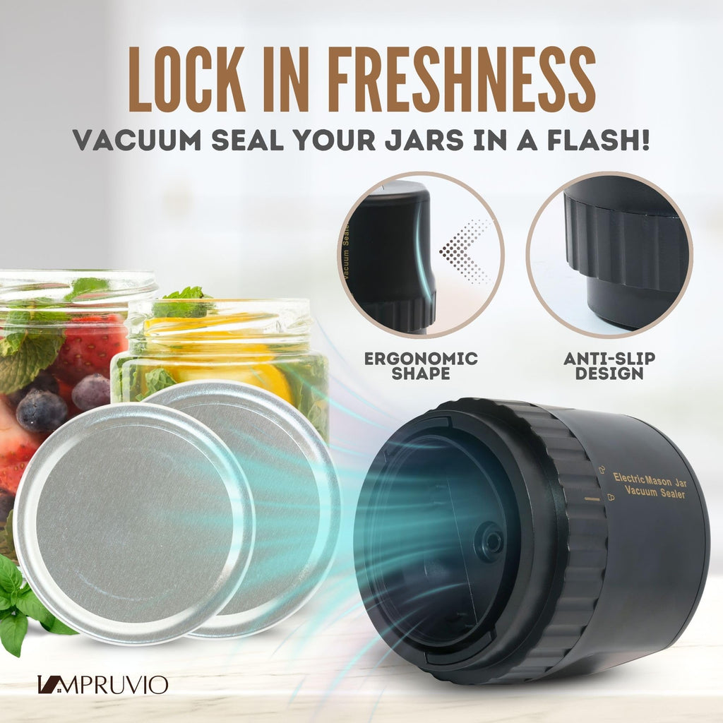 All-New 2026 Electric Mason Jar Vacuum Sealer Kit – Automatic Rechargeable Sealer for Mason Jars – Includes 5 Lids (Regular & Wide Mouth), Lid Opener, & Type-C Cable – Eco-Friendly Food Preservation