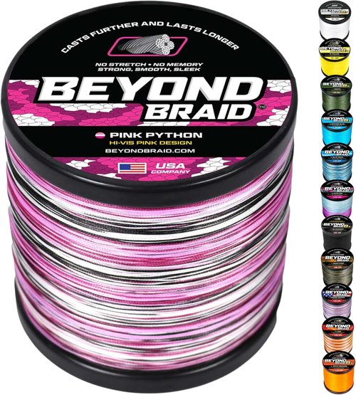 Beyond Braid Braided Fishing Line - Super Strong & Abrasion Resistant - Available in Blue Camo, Moss Camo, White, Green, Pink, 4/8 Strand