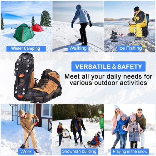 ZUXNZUX Crampons, Ice Cleats for Shoes and Boots, Silicone Stainless Steel Grippers Shoe Spikes Grips Traction for Ice Snow, Winter Hiking Climbing Ice Fishing