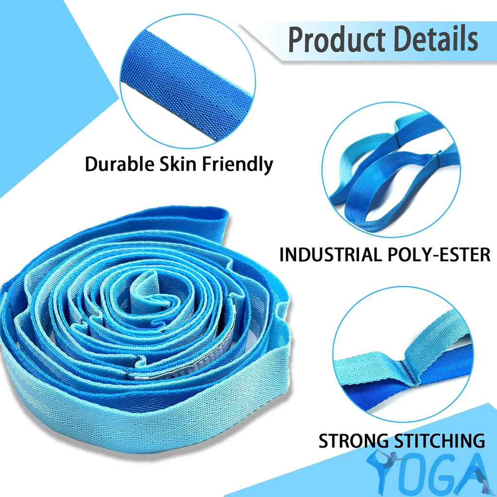 Skiennix Stretching Strap - Non-Elastic Yoga Strap with Loops for Physical Therapy & Pilates | Workout Guide Included