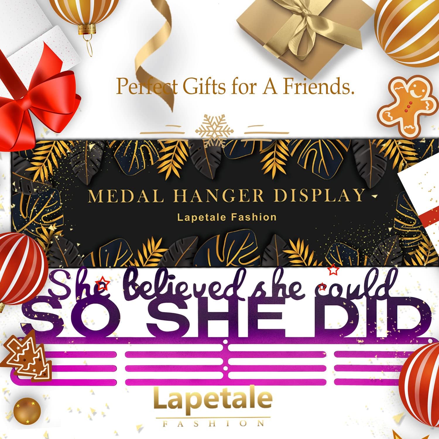 Sports Medal Holder - 16" Wall Rack for Awards & Ribbons | Easy Installation for Gymnastics, Soccer, Softball