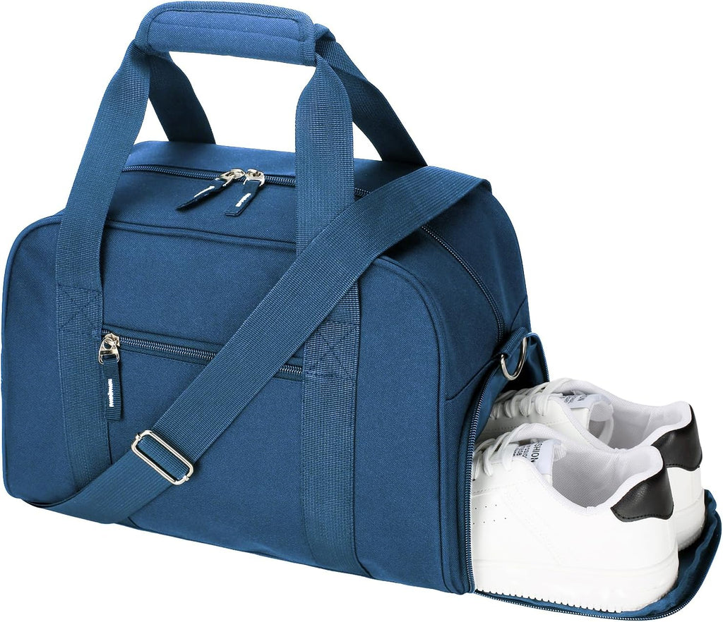 SeaRock 14-Inch Mini Duffle Gym Bag - Stylish Carry-On with Shoe Compartment | Navy Blue