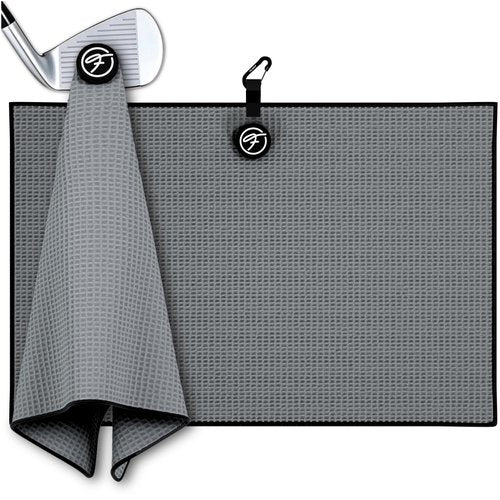 Fore Supply Golf Towel with Magnet - Premium Absorbent Microfiber Towel with Clip - 24"x16" - for Cart, Club or Bag - Golf Rag, Accessories & Golfing Gear - Waffle Weave Pattern (Grey)