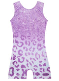 Gymnastics Leotards for Girls Toddler Ballet Dance Tumbling Outfits 4t 5t Kids Sleeveless Gymnastic Biketard with Shorts Sparkly Dancwear Unitards Clothes Bodysuit (Purple Leopard, 4-5T)