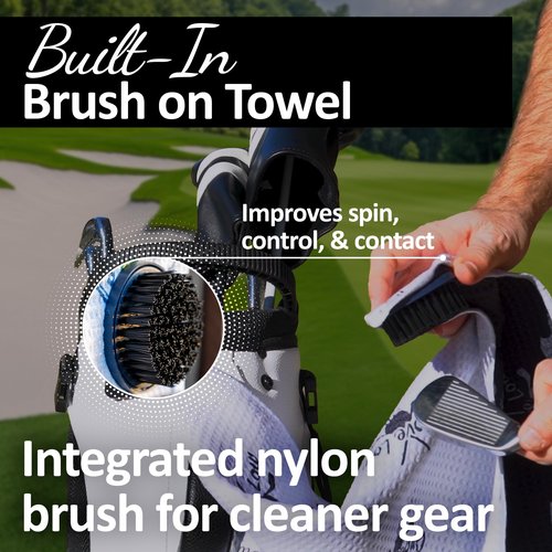 Groove Low Golf Towel with Magnet, Metal Clip and Brush - 40" L x 16.9" W, Extra Large Microfiber Magnetic Towel for Golf Bags, Brush to Keep Your Golfing Clean, Folds of Honor