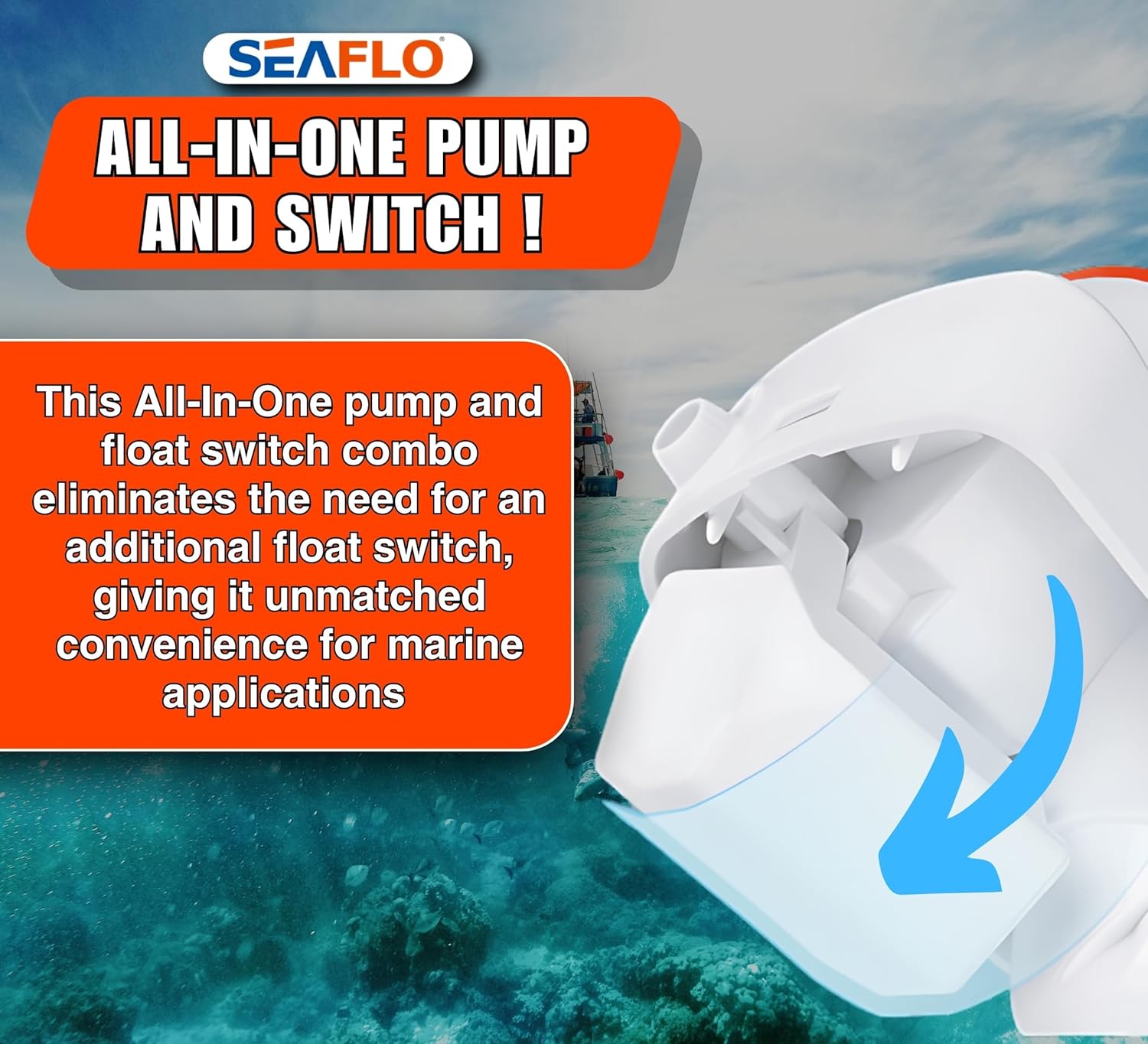 SEAFLO 06 Series Automatic Submersible Bilge Pump - 750GPH, 12V with Float Switch & Strainer | Compact Marine Solution