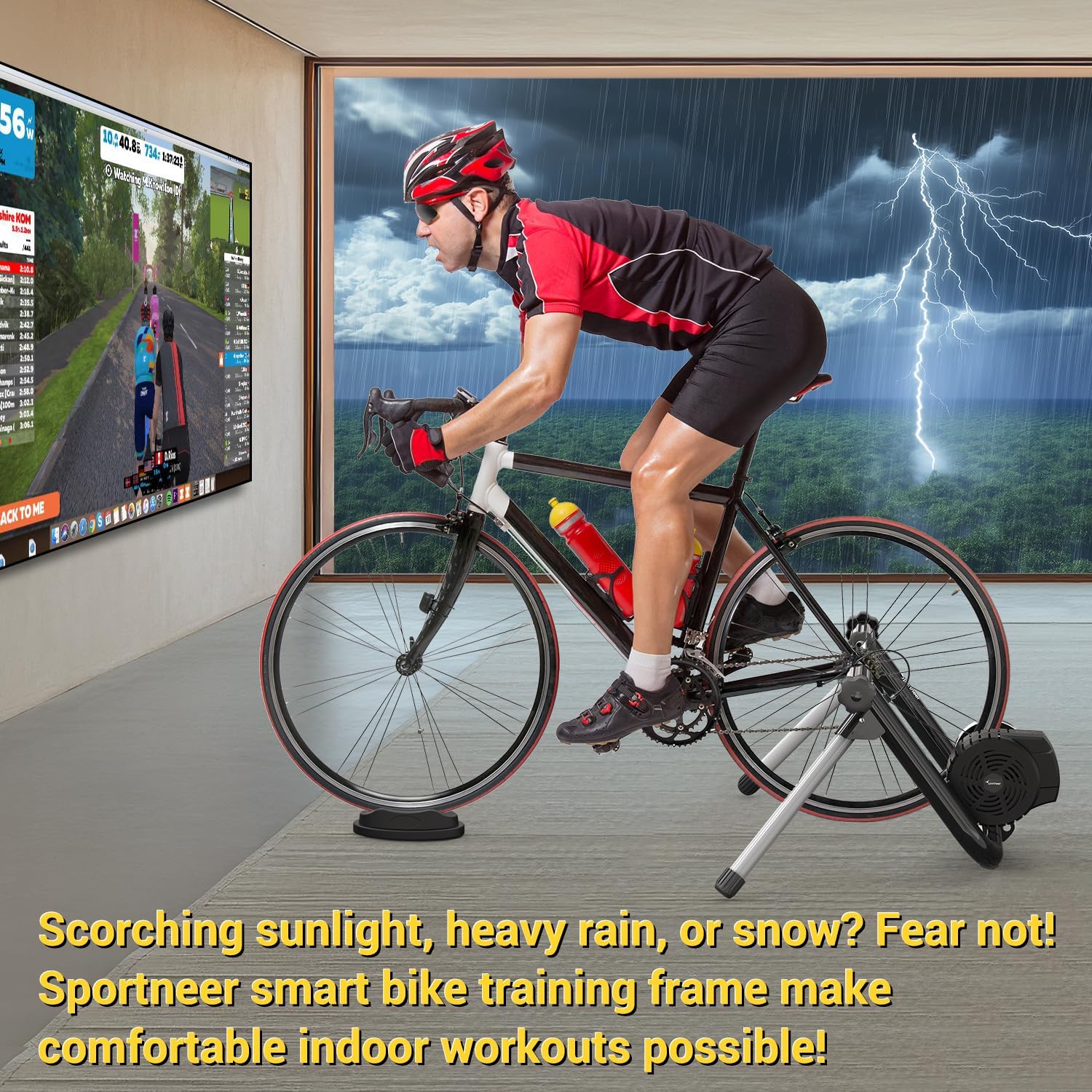 Sportneer Smart Bike Trainer Stand - Compatible with 26-29" & 700C Wheels | Bluetooth & ANT+ for Zwift & Rouvy AR