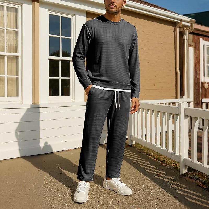 Men's Tracksuit 2-Piece Set Long Sleeve Sweatshirt & Jogging Pants with Pockets - Dark Grey, XL