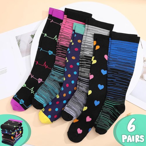 Jspupifip Plus Size Compression Socks - 6 Pairs for Women | Extra Large Knee High Support for Travel & Yoga