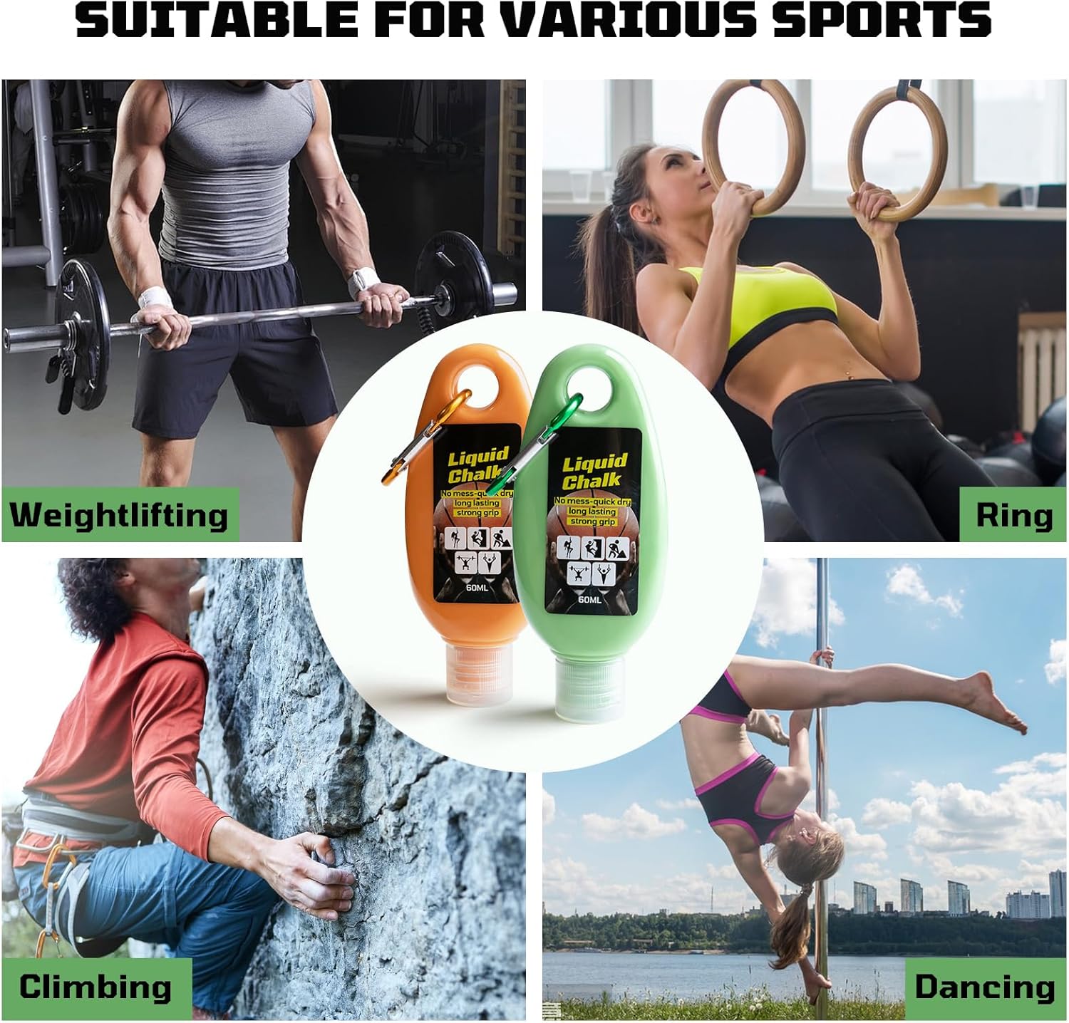 Skiennix Liquid Chalk - Mess-Free Gym Chalk for Weightlifting, Rock Climbing & More | 2oz (60ml)