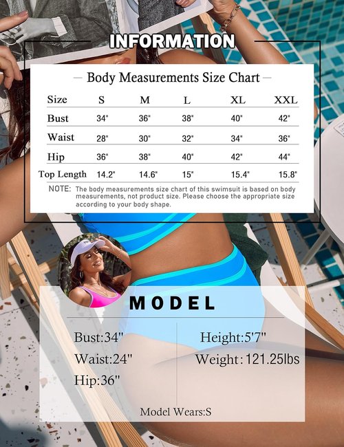BMJL Women's High Waisted Bikini Set - Sporty Two Piece Color Block Bathing Suit in Cheeky Style