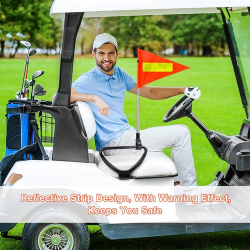 Golf Cart Flag Pole, Retractable Bike Flags With Pole For Safety, High Visibility Double-Sided Reflective Bicycle Flag (Telescopic 28-160cm)