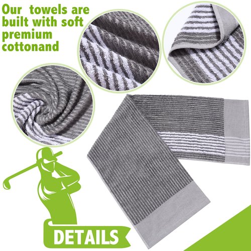 Buryeah Golf Towel 22 x 44 Inch Cotton Golf Caddy Towel Camping Large for Caddies Golfers Tour Players Club with Stripe(Black,Gray,2 Pcs)