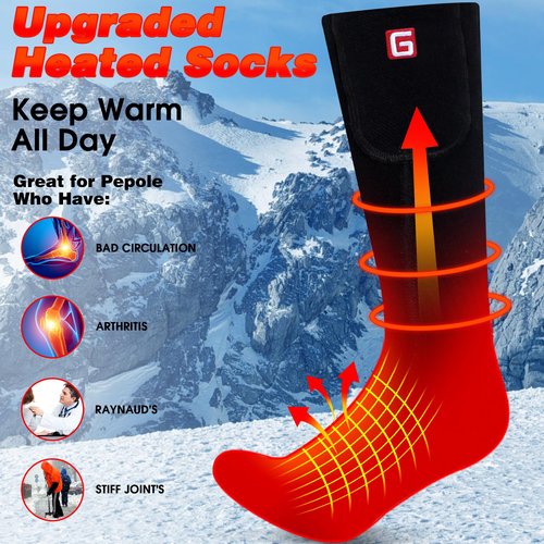 GEMSTONEGO Heated Socks for Men Women Electric Rechargeable Winter Heated Socks Warm Cotton Thermal Socks for Riding Camping Hiking Skiing Hunting